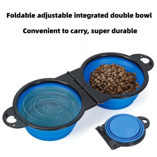 Foldable Dual Bowl Feeding Bowl | Portable Outdoor Travel Dog and Cat Drinking Bowl | 2-in-1 Design