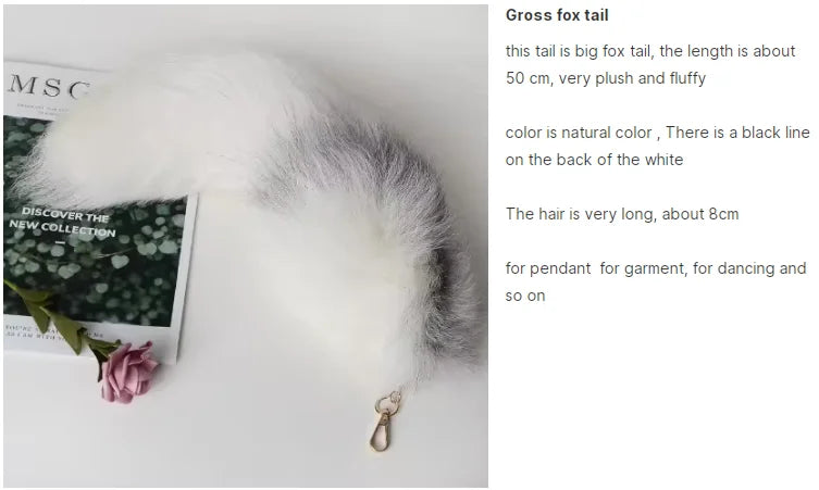 Real Fox Fur Tail Keychain – Large Natural Fur Pendant for Cosplay, Bags, Cars, and Women