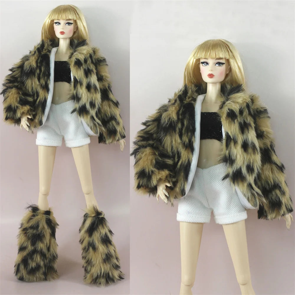 1:6 Scale Doll Clothes – Fur Coat Dress Outfit for 11.5" (30cm) Dolls, Multiple Styles, Gift for Girls