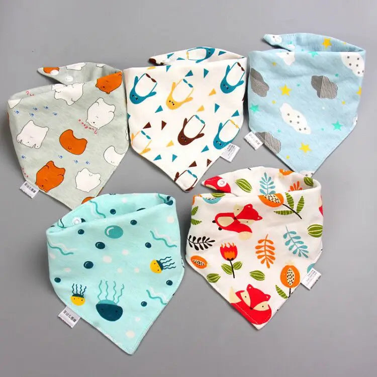 5PCS Baby Saliva Towels – Triangle Cotton Bandana Bibs, Waterproof and Absorbent Scarf for Newborn Boys & Girls