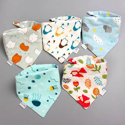 5PCS Baby Saliva Towels – Triangle Cotton Bandana Bibs, Waterproof and Absorbent Scarf for Newborn Boys & Girls