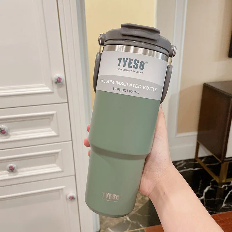 900ML Tyeso Stainless Steel Insulated Tumbler – Double Wall Thermo Coffee Cup for Hot & Cold Drinks, Car Travel Water Bottle Mug