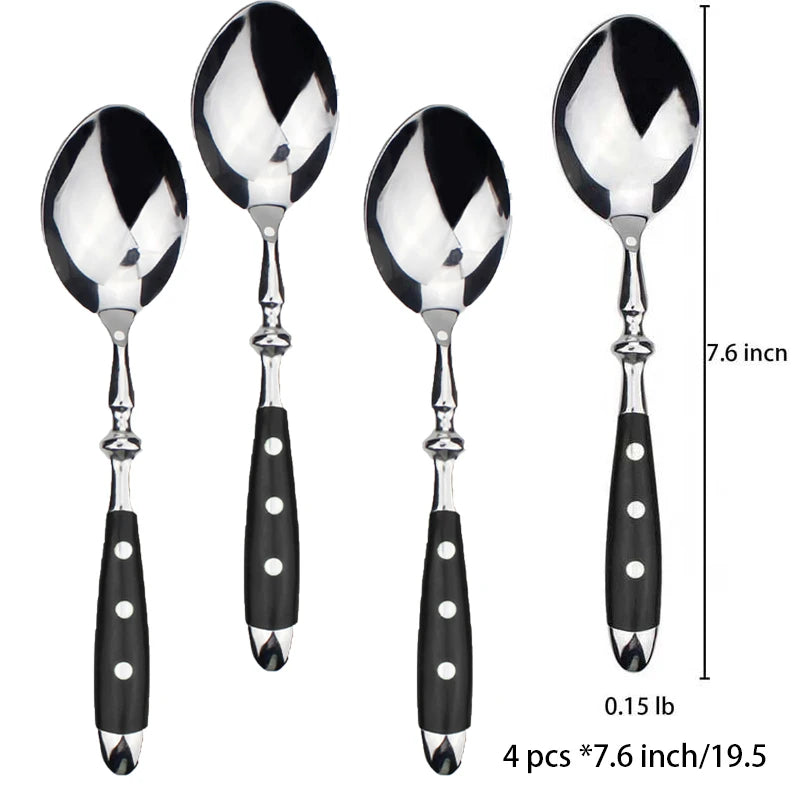 Classic Elegant Stainless Steel Cutlery Set – Fork, Spoon, Knife & Teaspoon Full Dining Steak Dinnerware Collection
