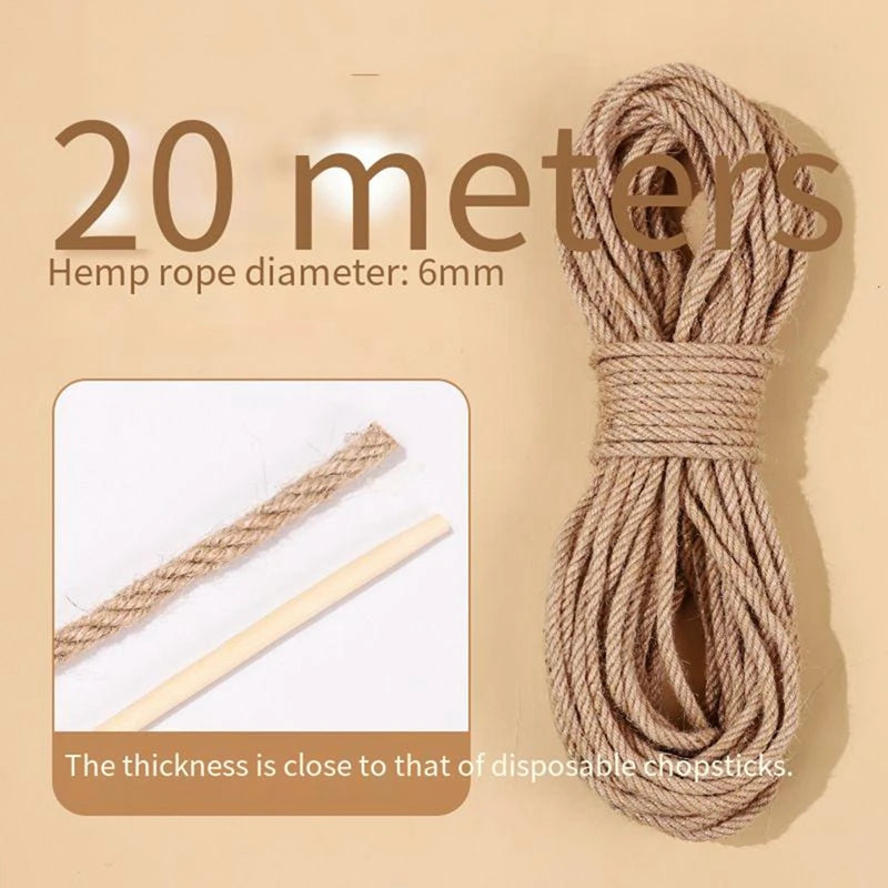 Natural Sisal Rope for Cat Scratchers – 20/50M, 4/6/8MM DIY Toy, Scratching Post & Furniture Protector