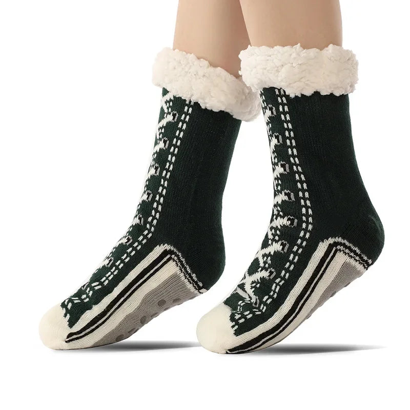 Women’s Winter Thermal Fluffy Socks – Soft Plush Non-Slip Floor Slippers with Short Fuzzy Grip and Zipper