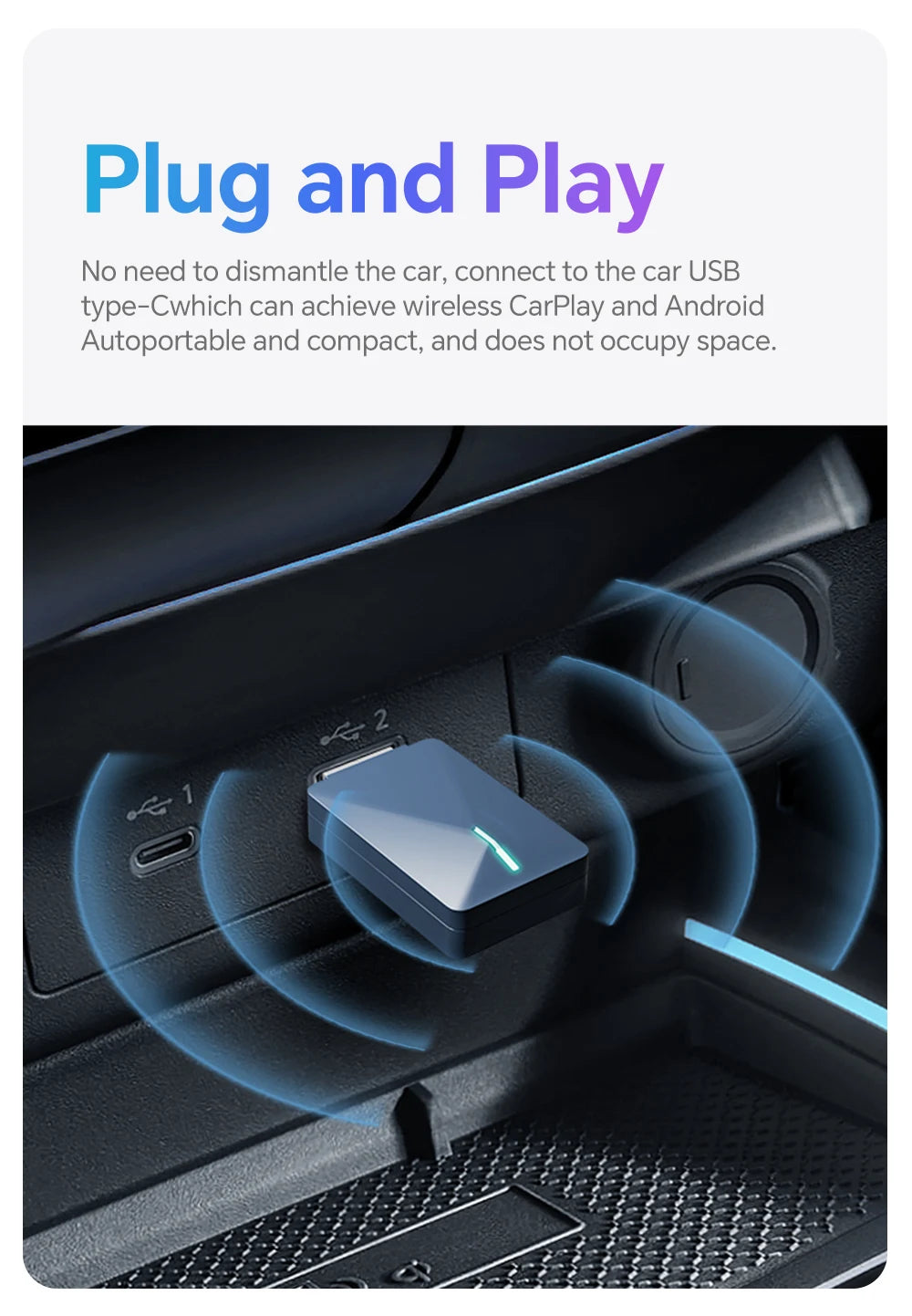 2 in 1 Mini Wired to Wireless CarPlay & Android Auto Adapter – 5GHz WiFi5 for Cars with Wired CarPlay/Auto