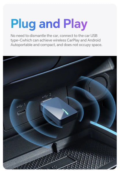 2 in 1 Mini Wired to Wireless CarPlay & Android Auto Adapter – 5GHz WiFi5 for Cars with Wired CarPlay/Auto