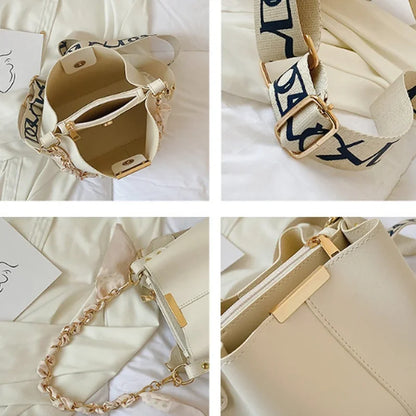 Luxury Women's Shoulder Bag - Large Capacity Ribbon Chain Crossbody Bucket Bag