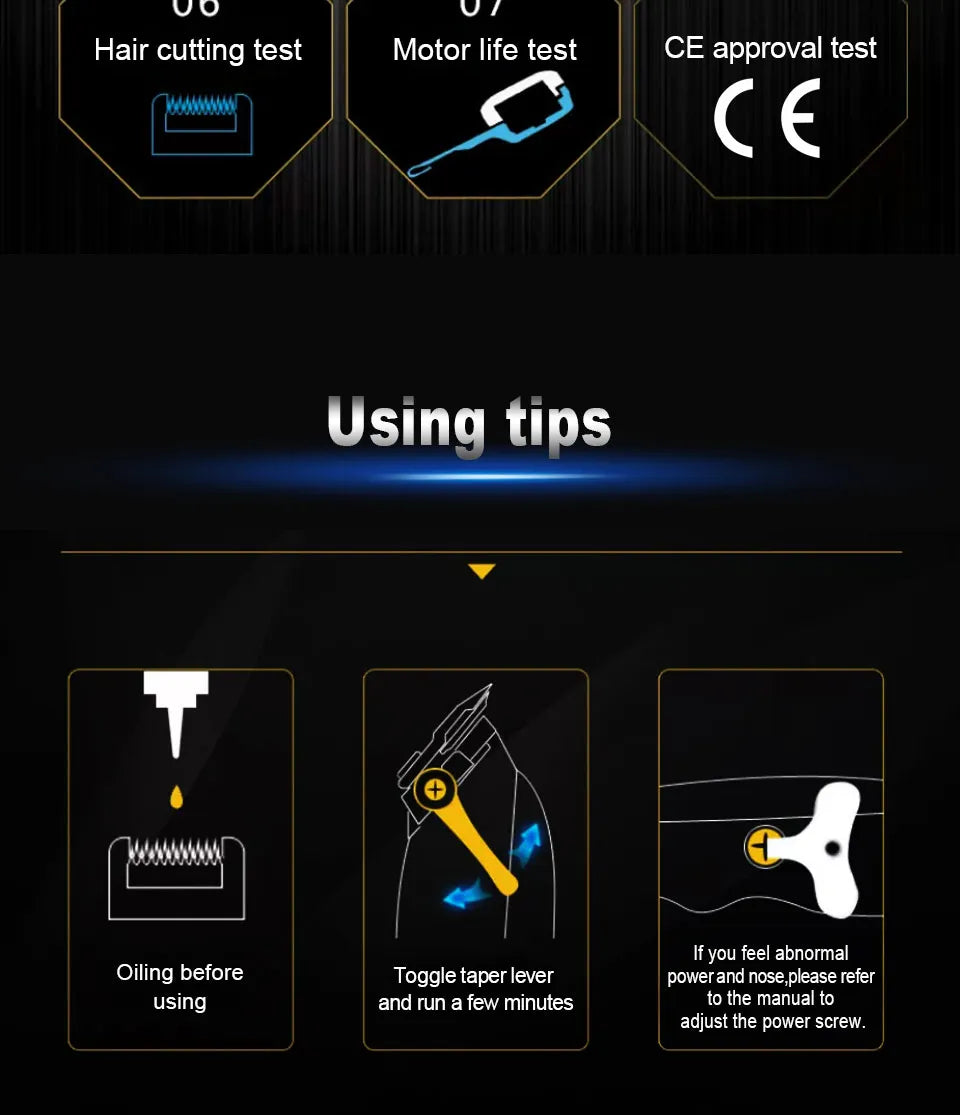 WALUX Professional AC220-240V Hair Clipper – 10W Powerful Hair Trimmer with 2M Cable & 8 Guard Combs for Home Use