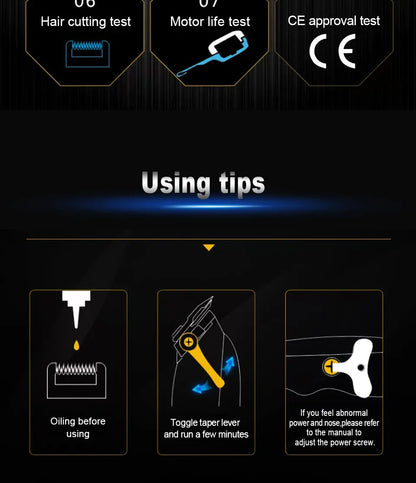 WALUX Professional AC220-240V Hair Clipper – 10W Powerful Hair Trimmer with 2M Cable & 8 Guard Combs for Home Use