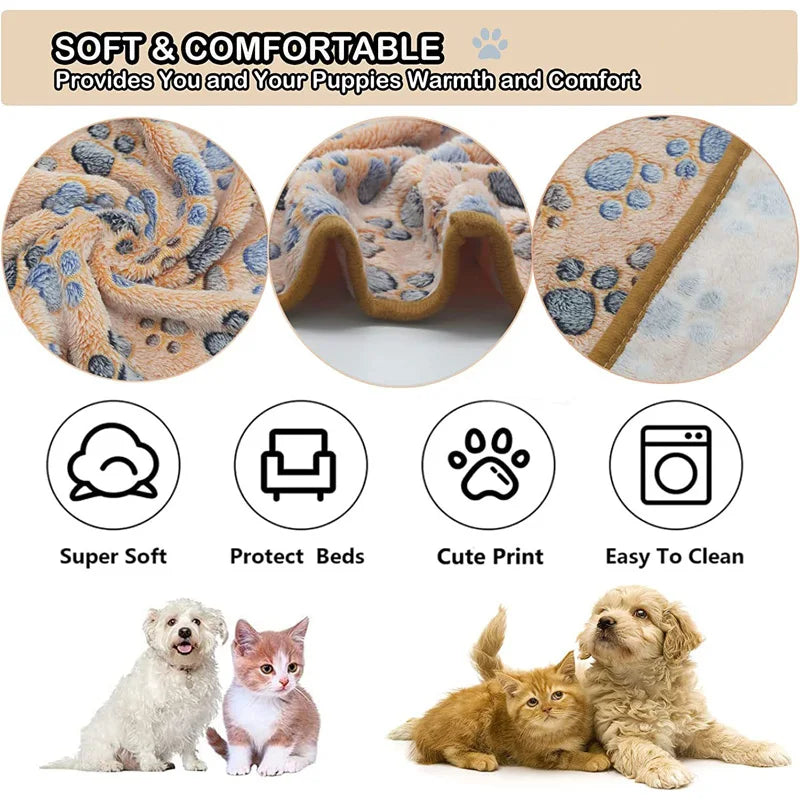 Soft Fluffy Pet Bed Mat - Cute Paw & Elephant Pattern Travel Blanket for Warm Dog and Cat Comfort
