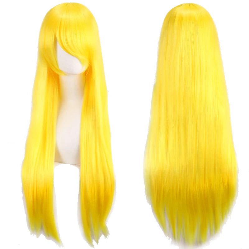 80cm Long Cosplay Wig - Synthetic Straight Hair with Bangs for Lolita Anime Costume Party Styling