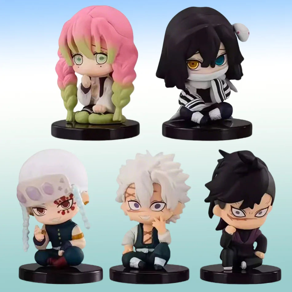 5PCS Q-Version Demon Slayer Sitting Ghost Dolls – Tanjiro, Nezuko, Inosuke PVC Figure Toys for Gifts