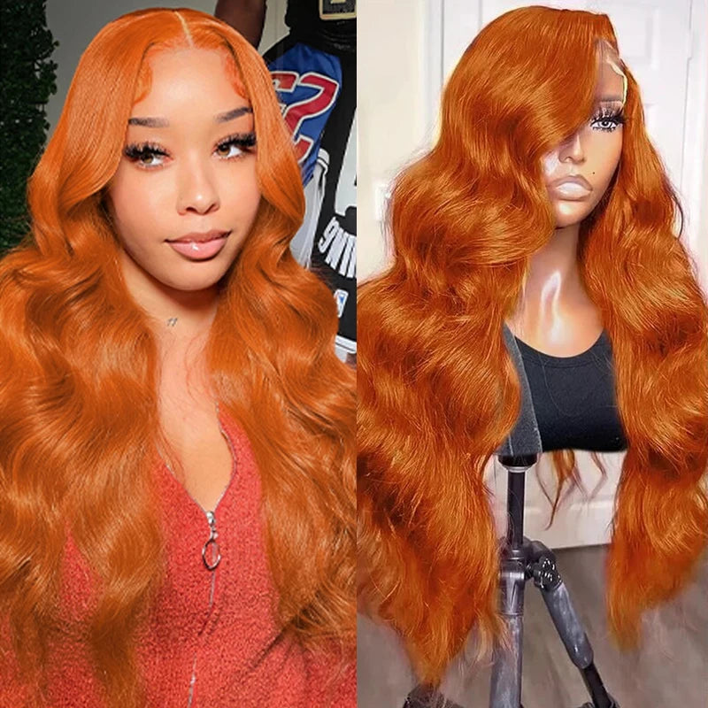 Ginger Orange Lace Front Wig – 13x6 Body Wave Human Hair Wig, #350 Colored, Pre-Plucked, 200% Density