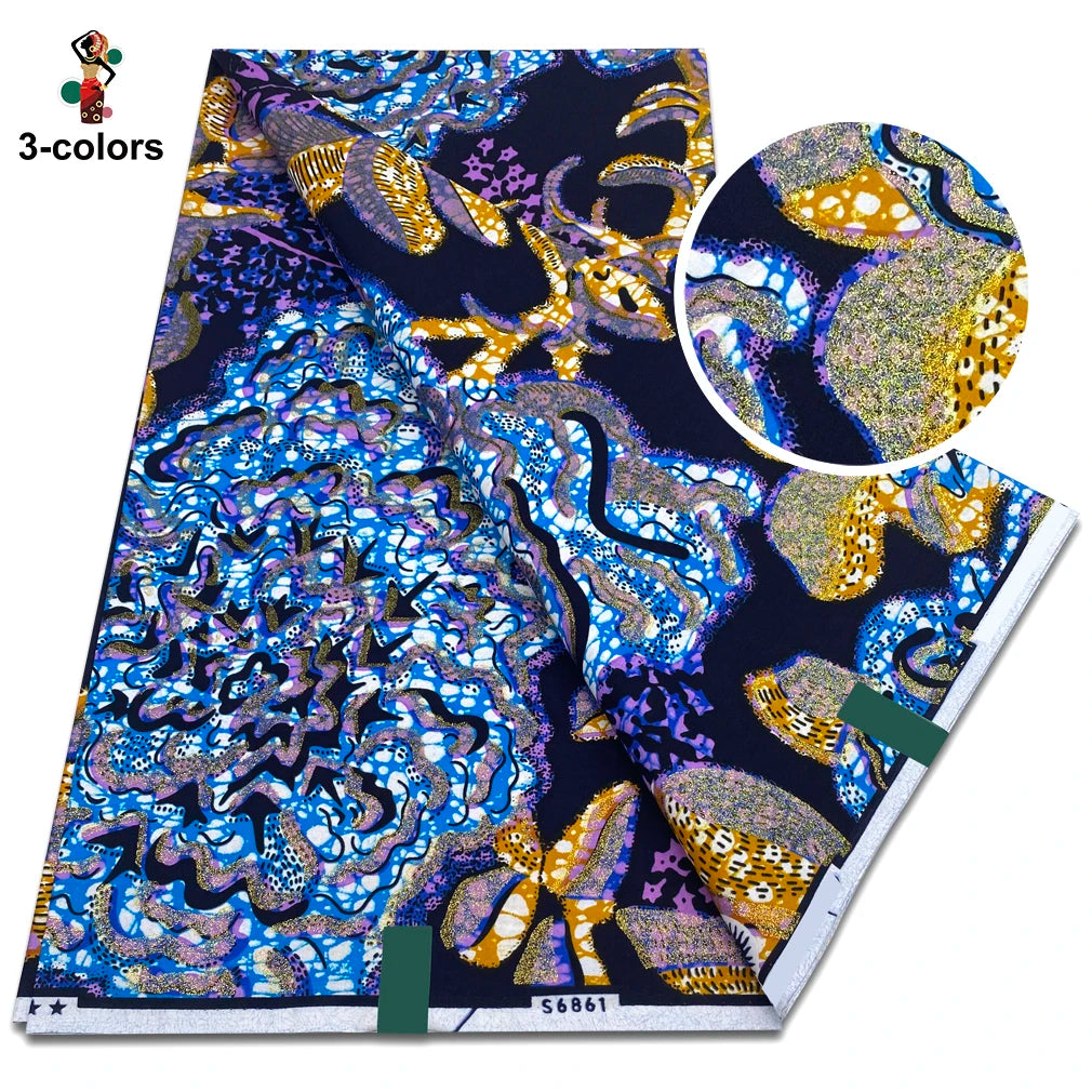 African Gold Print Wax Fabric - 100% Cotton Soft Nigerian Ankara Batik Pagne Material