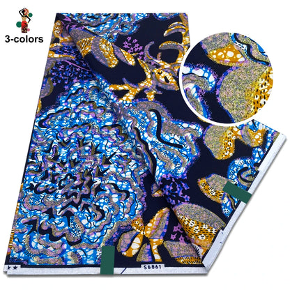 African Gold Print Wax Fabric - 100% Cotton Soft Nigerian Ankara Batik Pagne Material