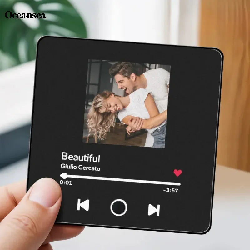 Personalized 7-Piece Photo Fridge Magnets - Custom Music Frame Refrigerator Decor & Christmas Gift