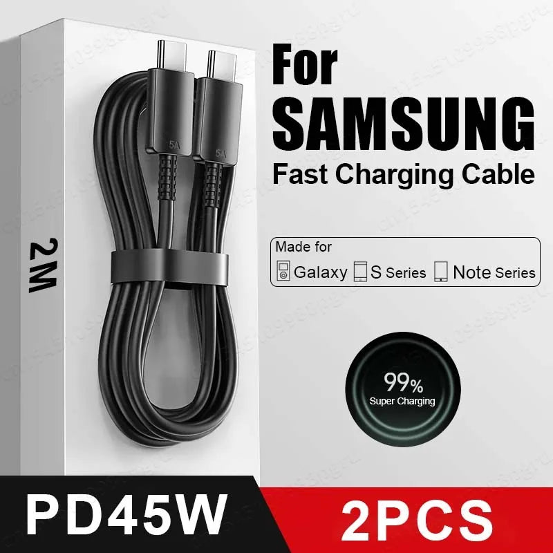 2PCS 45W PD USB-C Cables – Fast Charging & Data for Samsung Galaxy S20/S21/S22/S23 Ultra, Note 10/5G, A53/A54