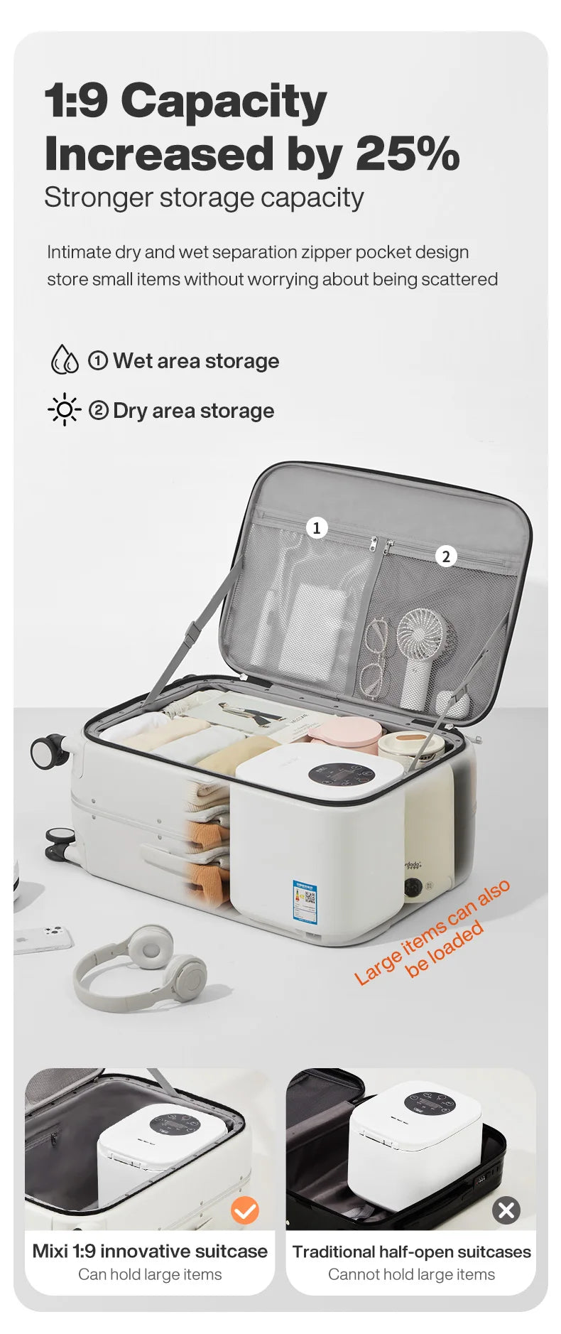 Mixi PC Aluminum Frame Suitcase — Front-Opening Rolling Travel Luggage, 20", 24" & 26" Carry-On M9291