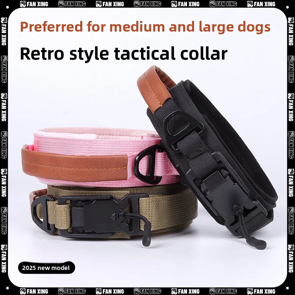 Tactical Dog Collar - Adjustable Anti-Pull Pet Collar with Handle for Medium and Large Dogs