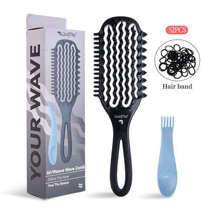 WANMEI Air Cushion Detangler Brush Set – Scalp Massage Comb, Cleaner & 52 Hair Bands, Anti-Frizz Wet/Dry Styling Tool