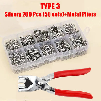 Metal Snap Button Fastener Kit - 50/100PCS Hollow Prong Studs with Pliers Tool for Clothing Sewing Bags & Shoes