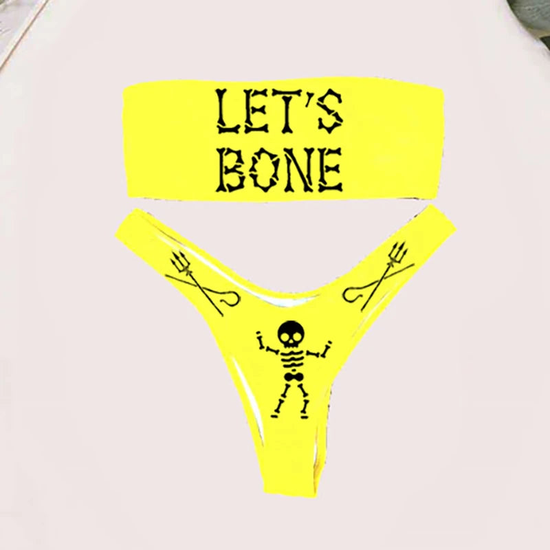 Gothic Skeleton Bikini Set - Women’s Y2K Tube Top & Triangle Bottoms Swimsuit