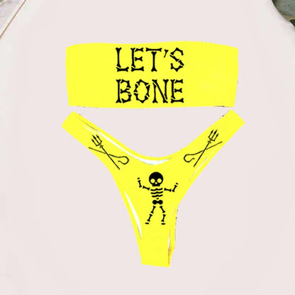 Gothic Skeleton Bikini Set - Women’s Y2K Tube Top & Triangle Bottoms Swimsuit