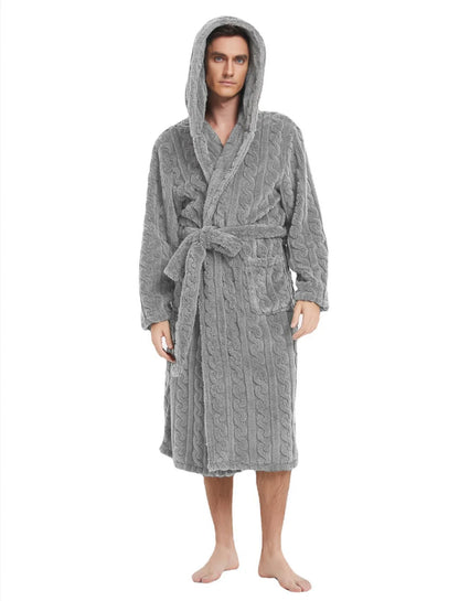Men’s Fall & Winter Warm Hooded Robe – Thickened Cotton Velvet Jacquard Homewear for Couples