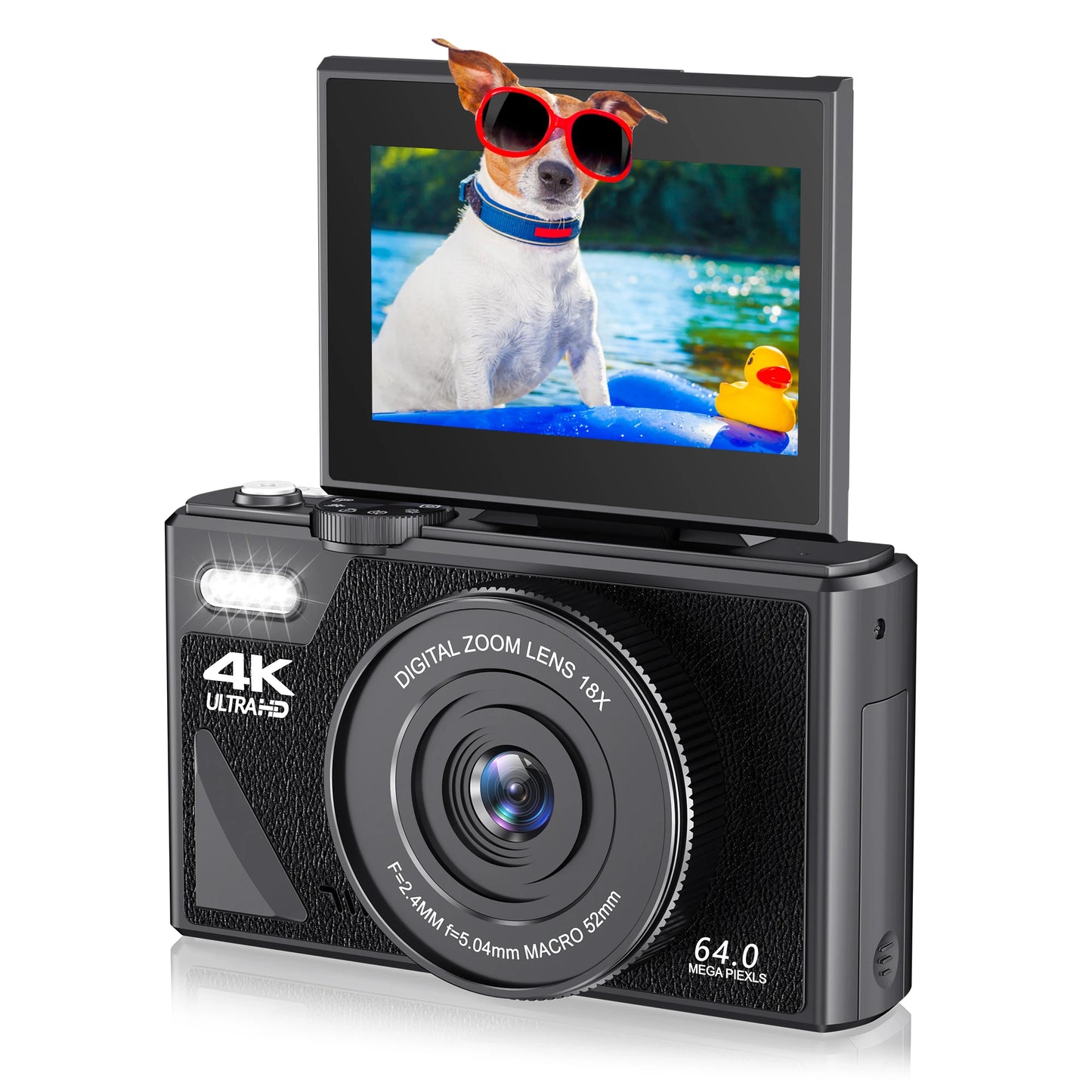 4K Camera for Photography – 18X Digital Zoom, 64MP Vlogging Camcorder, 3'' Flip Screen, WIFI Selfie Webcam for YouTube