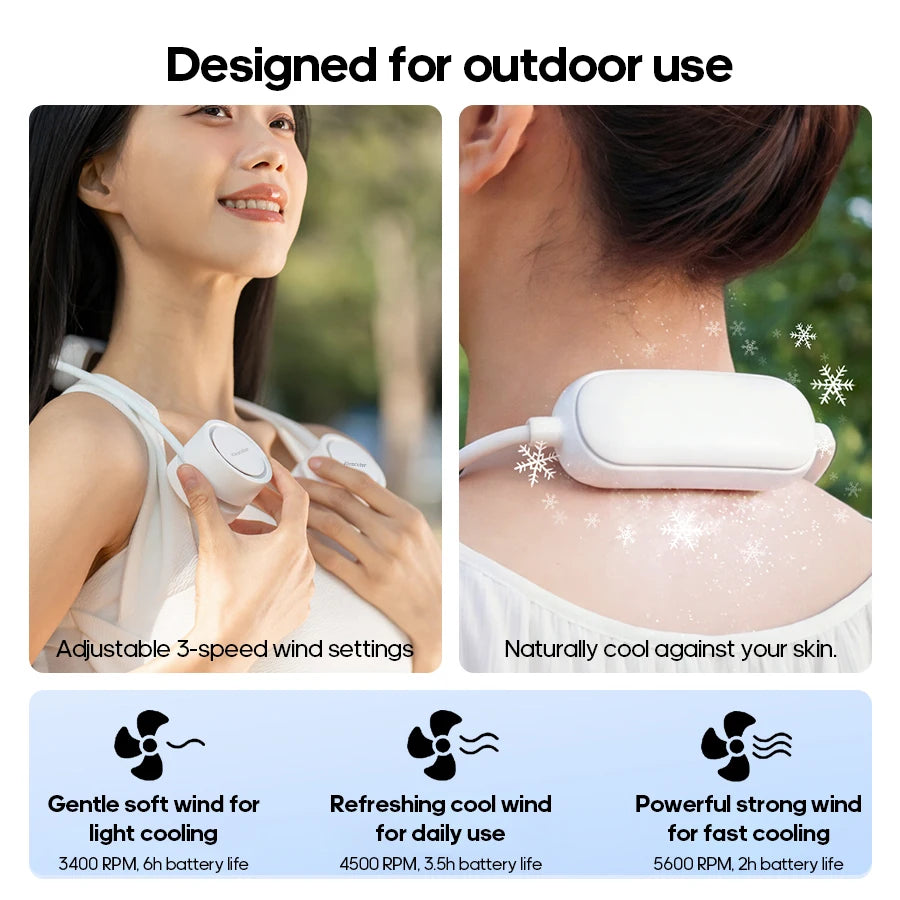 Portable Personal Neck Fan – 3-Speed Cooling with Cold Compress, Dual 800mAh Battery Mini Electric Fan for Outdoor Travel & Sports
