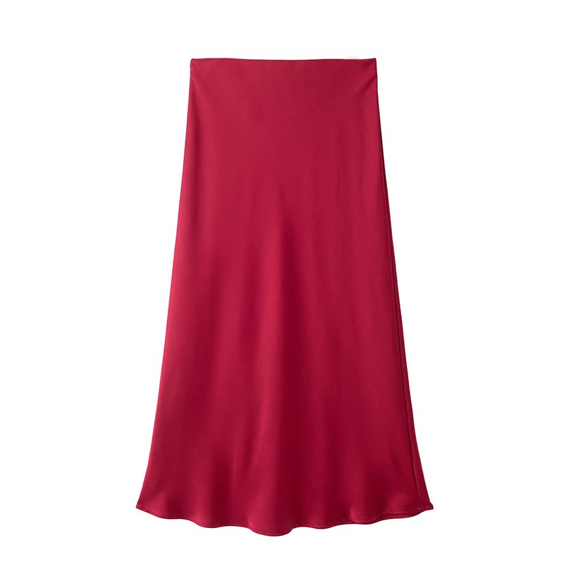Willshela 2024 Women’s Black Satin High Waist Midi Skirt – Elegant Long Office & Summer Fashion Skirt for Women, Slim Fit Casual Wear