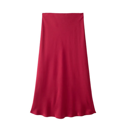 Willshela 2024 Women’s Black Satin High Waist Midi Skirt – Elegant Long Office & Summer Fashion Skirt for Women, Slim Fit Casual Wear