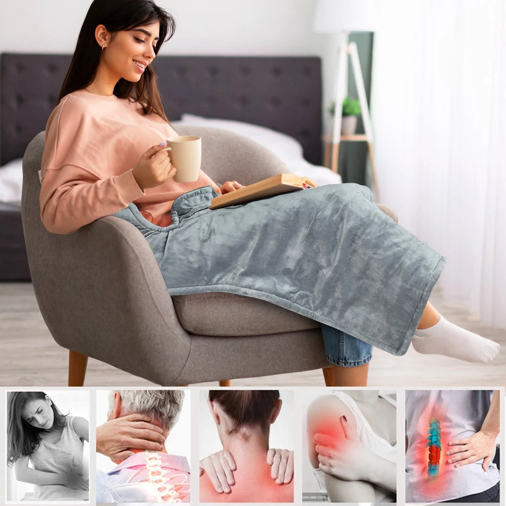 Electric Shawl Blanket - Back Pain Relief, Quick Heat, Multi-Speed Adjustable Heating Pad for Winter - Washable for Home and Office Use