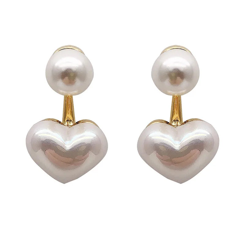 Imitation Pearl Heart and Round Stud Earrings for Women - Elegant Love Ear Studs for Party, Wedding, Valentine's Day Gifts