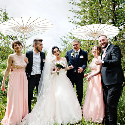 60/84cm White Wedding Paper Umbrellas – Chinese Wooden Handle, DIY Rustic Photography Props for Baby Shower, Party & Wedding