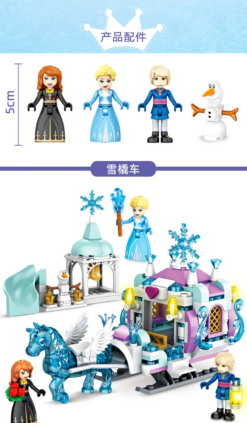 Princess Luxury Ice Castles Playground House Building Blocks Set - Winter Snow Horse Figures Toy for Girls, DIY Gift