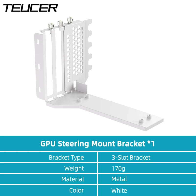 TEUCER L-Z3 GPU Vertical Mounting Bracket Kit – PCIe 4.0 X16 Riser Cable 200mm for Graphics Card Steering Mount