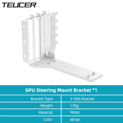 TEUCER L-Z3 GPU Vertical Mounting Bracket Kit – PCIe 4.0 X16 Riser Cable 200mm for Graphics Card Steering Mount