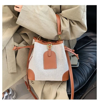 2022 New Korean Style Fashionable Portable Bucket Bag – Trendy Canvas Contrast Texture Messenger Bag