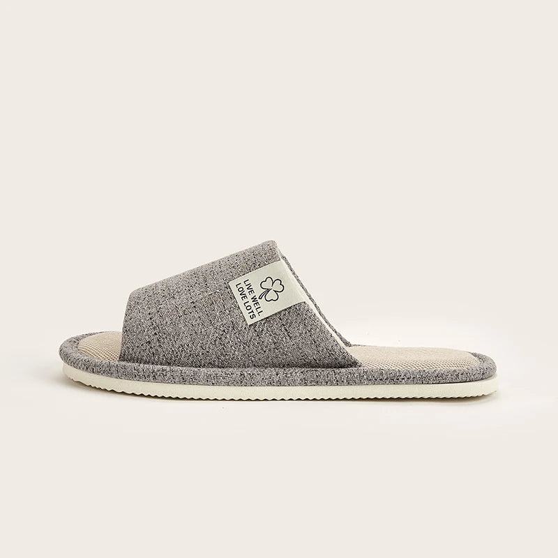 Home Linen Slippers for Men & Women – Breathable Open-Toe Comfort House Shoes for Spring, Autumn & Summer Bedroom Indoor Wear