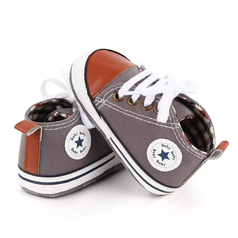 Baby Canvas Sports Sneakers - Newborn Boys and Girls First Walkers, Anti-Slip Star Print Toddler Shoes