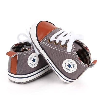 Baby Canvas Sports Sneakers - Newborn Boys and Girls First Walkers, Anti-Slip Star Print Toddler Shoes