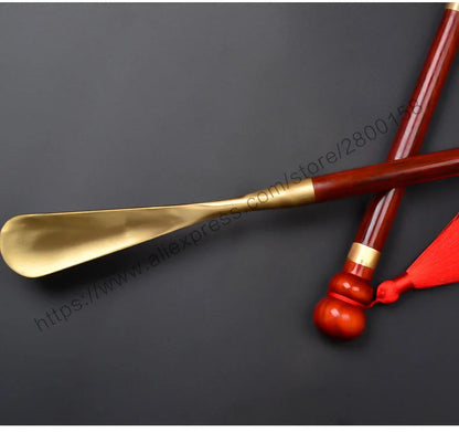 58cm Sandalwood Shoe Horn - Professional Flexible Long Handle with Brass Spoon, Shoe Lifter & Home Tool