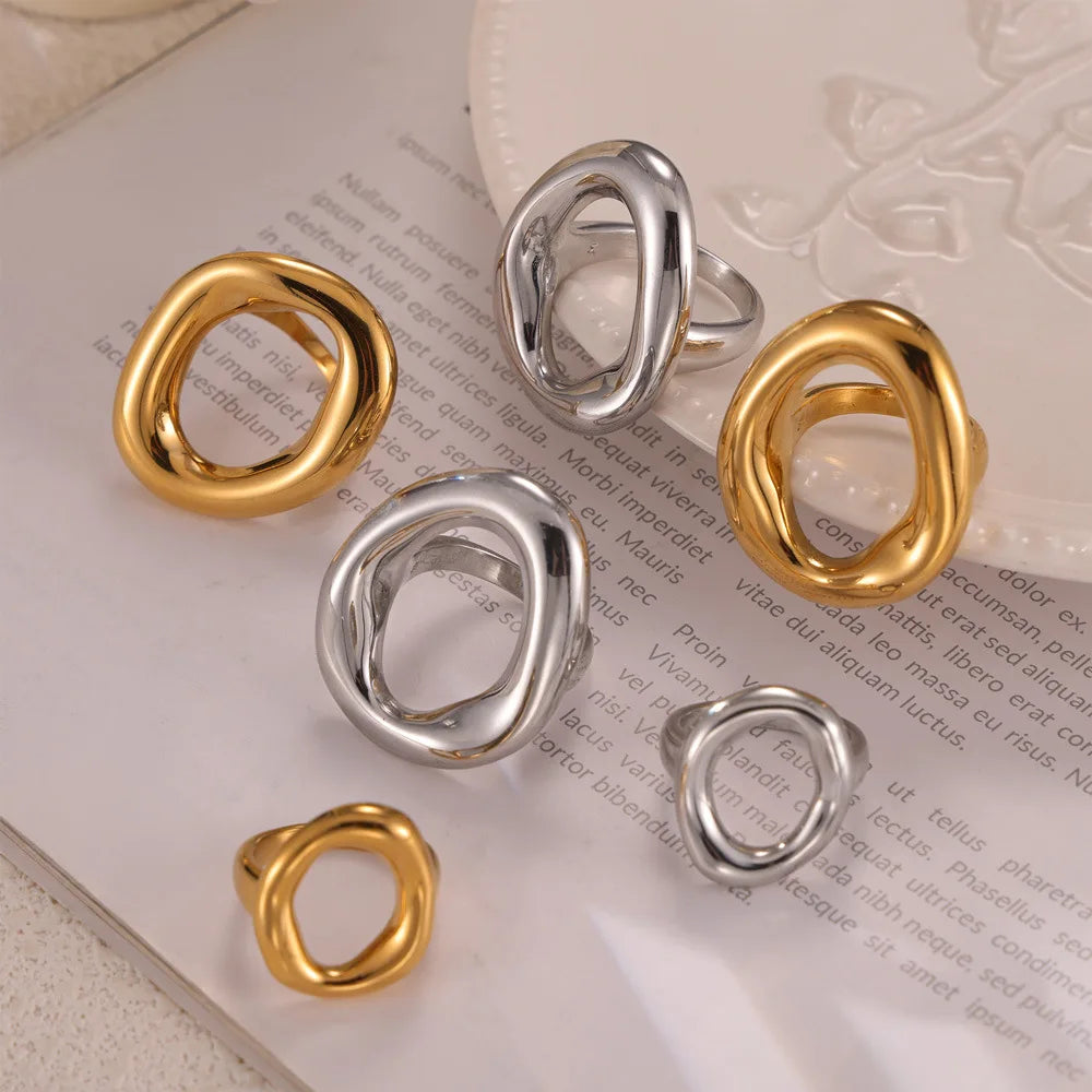 316L Stainless Steel Gold Plated Oval Ring – Large Luxury Waterproof Women’s Jewelry
