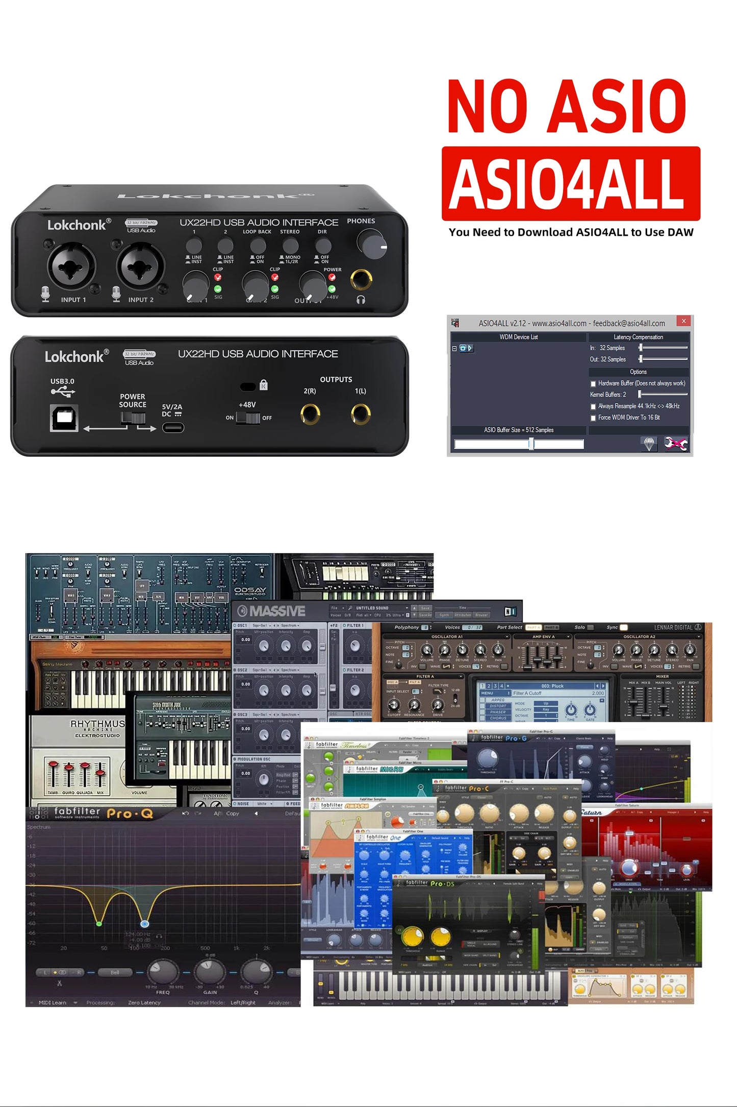 UX22 Audio Interface Sound Card – 32-bit/192KHz AD Converter for Electric Guitar, Live Recording, Studio Singing & Podcast
