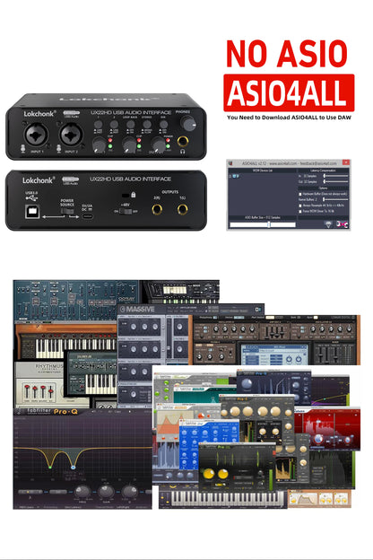 UX22 Audio Interface Sound Card – 32-bit/192KHz AD Converter for Electric Guitar, Live Recording, Studio Singing & Podcast