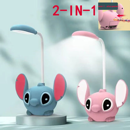 LED Lilo & Stitch Desk Lamp with Pencil Sharpener – Foldable USB Rechargeable Light, Cute Small Book Lamp, Perfect Gift