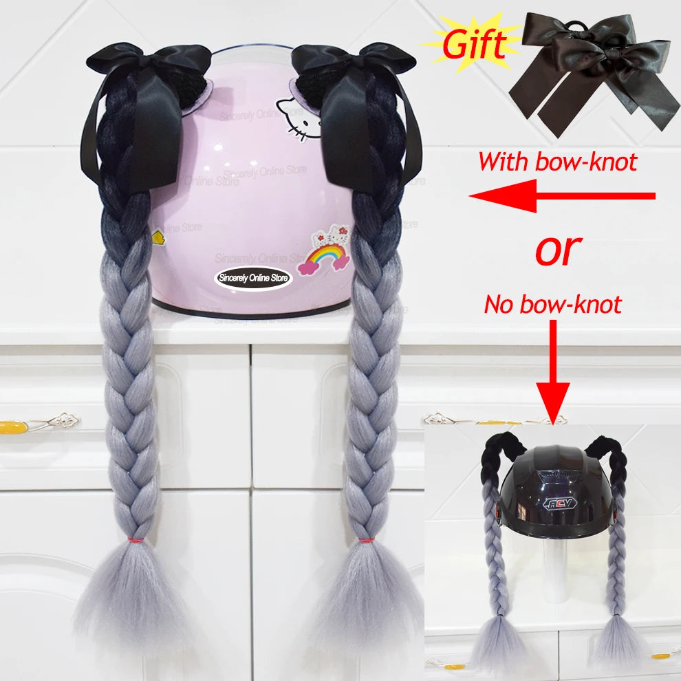 2pcs Motorcycle Helmet Braids - Woman's Twist Pigtail Wig for Helmets, 164 Colors with Sucker