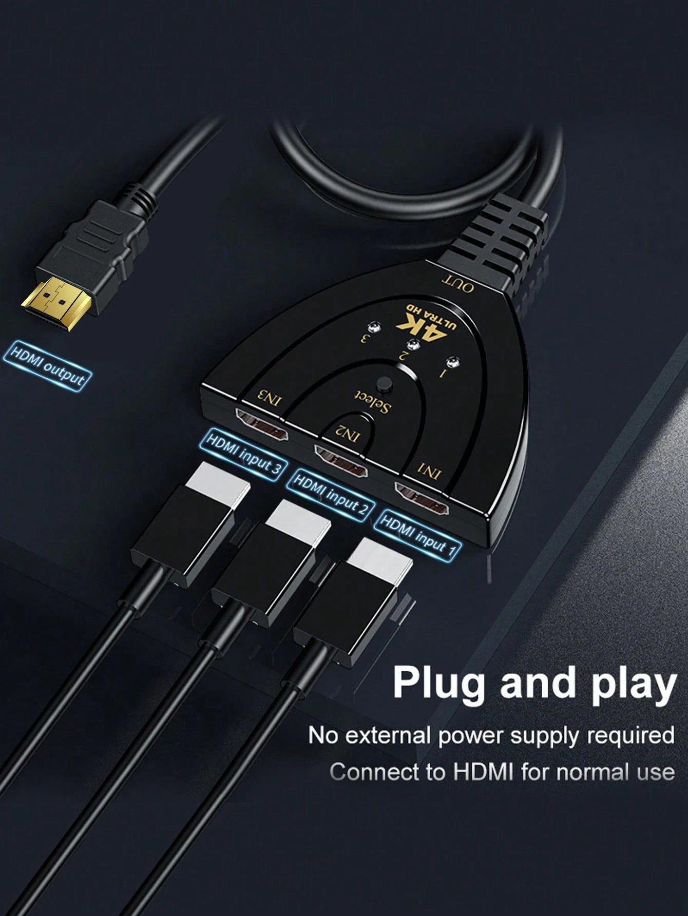 3-Port HDMI KVM Switch 1080P – 3 Input 1 Output Video Splitter Hub for HDTV, DVD, Xbox, PS3 & PS4